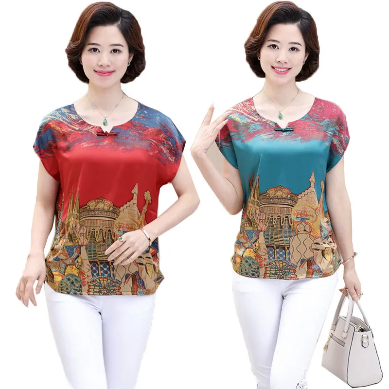 Fashion Women's T shirt 2020 Summer Satin Faux Silk Large Size 4XL Tee