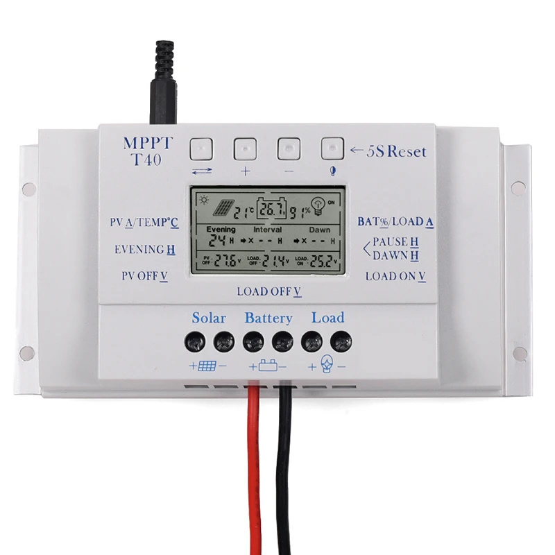 Слежением за максимальной точкой мощности, T40 40A регулятором солнечного заряда Регулятор 12V 24V Авто ЖК-дисплей Дисплей Управление; с нагрузка в сдвоенном колесе таймер Управление для уличный светильник Системы