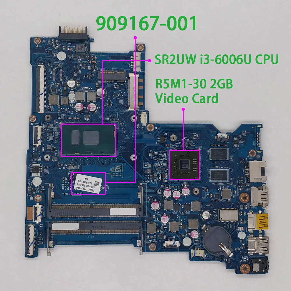 Для HP 15-AY 909167-001 909167-501 909167-601 BDL50 LA-D704P i3-6006U Процессор w 216-0867071 GPU Материнская плата