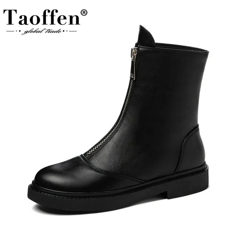 Женские короткие сапоги TAOFFEN на молнии плоской подошве модная Повседневная