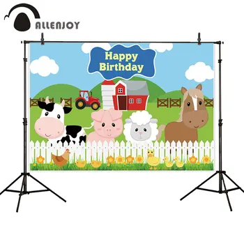 

Allenjoy Farm custom Photography Backdrops Red Barn Barnyard Tractor Animals Photo Background Kids Birthday Party decoracion