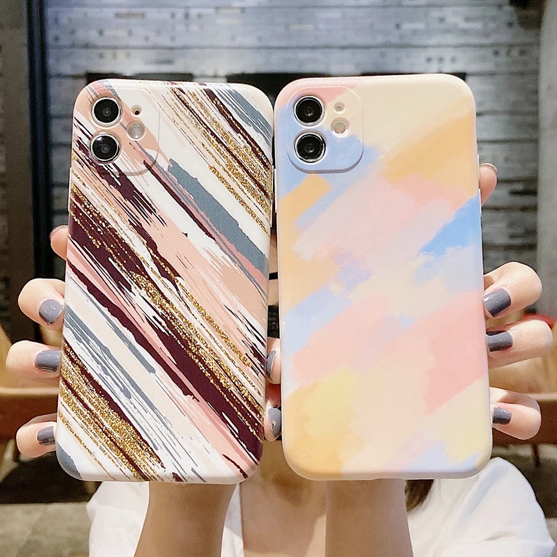Чехол с акварельными полосками для Xiaomi Redmi 9T 9C NFC 9A 9AT Note 10 9 8 Pro 8T 9S 10S 10T 5 7 Радужный