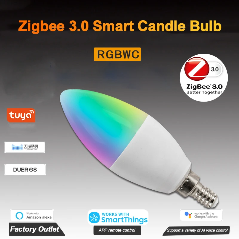 Tuya Zigbee Smart Lights Bulb RGBCW 5W E12 E14 LED Lamp Bulbs Smart