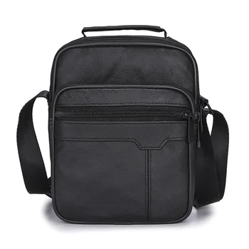 

Men Handbag Cowskin Leather Crossbody Shoulder Bag Men's Genuine Messenger Bags Top-handle Zipper Travek Hiking Pack Solid Black