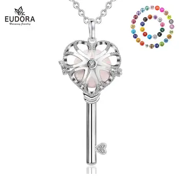 

EUDORA Female Necklace Harmony Ball Pendant Unique Heart Key Locket Cage necklace with Mexican Bola Pregnant Jewelry K225N18