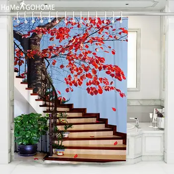 

Big Tree Pavilion Landscape Shower Curtain 3D Polyester Fabric Shower Curtains Bathtub Curtain Art Bathroom Curtains Waterproof