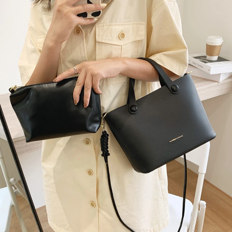 Bolso de mano informal para mujer, bolsa de de cuero de hombro negro, cruzado de Color sólido|Bolsos de hombro| AliExpress