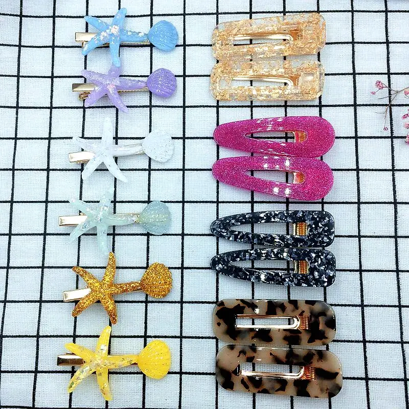 

14 Pcs 6.5cm Mixed Color Included 8 Pcs Acrylic Hairpins And 6 Pcs Acrylic Starfish Hair Clips For Girls Cute Hair Accessories