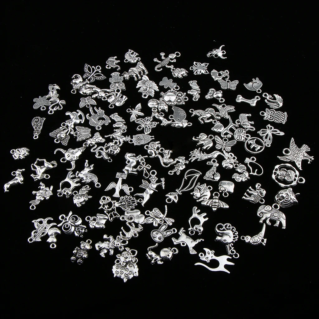 100 Piece Wholesale Bulk Antique silver color Pendant DIY Craft Making Finding Beads Assorted Shape Jewelry Pendant Craft