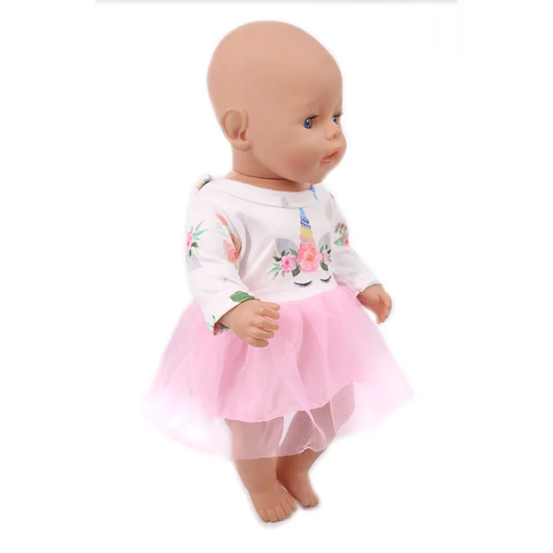 Кукла Одежда Единорог узоры розовое платье для 18 дюймов американская и 43 см кукла для поколения Игрушки для девочек