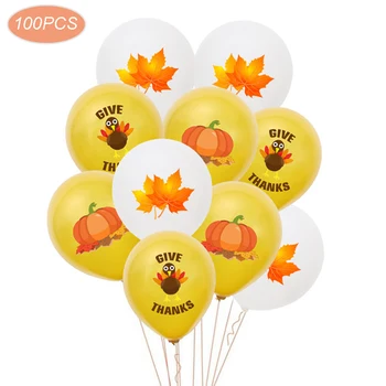 

100pcs GIVE THANKS Latex Balloons set Turkey /Maple Leaf /Pumpkin Printed Balloon Thanksgiving Party Decoration