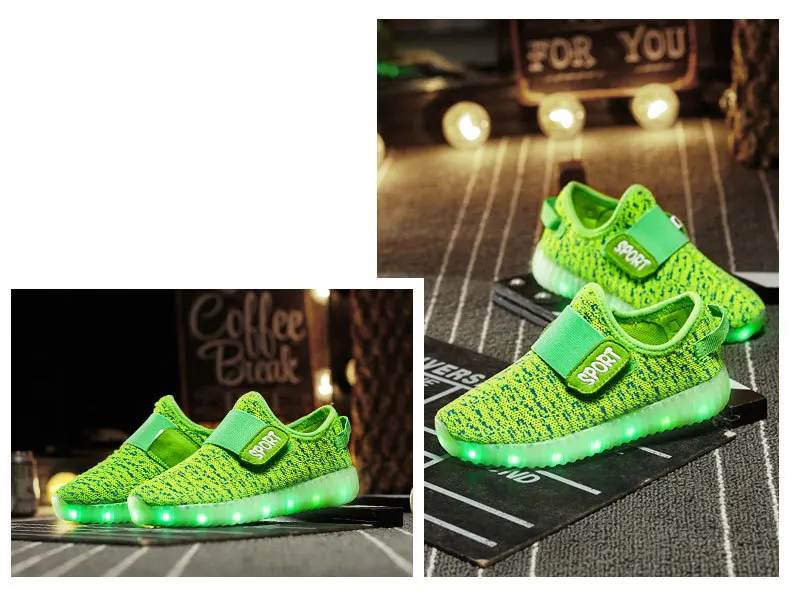 Детская обувь со светодиодной подсветкой usb зарядка светящиеся кроссовки мальчики девочки светящиеся кроссовки Детские липучки красовки с подсветкой обувь