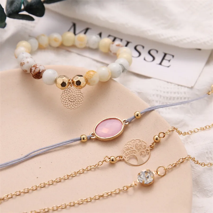 Fashion Women Bracelet Set Bohemia Jewelry Vintage Boho Turtle Map Charm Bracelets& Bangles For Girl Bead Chain Accessories