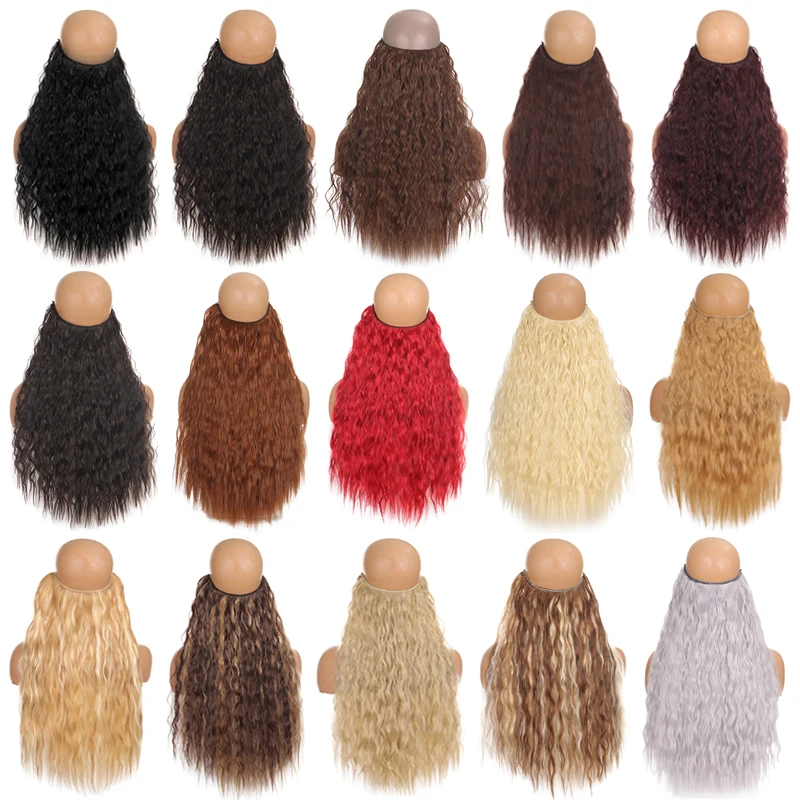 XUANGUANG Synthetic 24inch Invisible Hair Wire Without No Clip Hair Extension Fishing Line Wig Wavy Female False Piece hair extensions