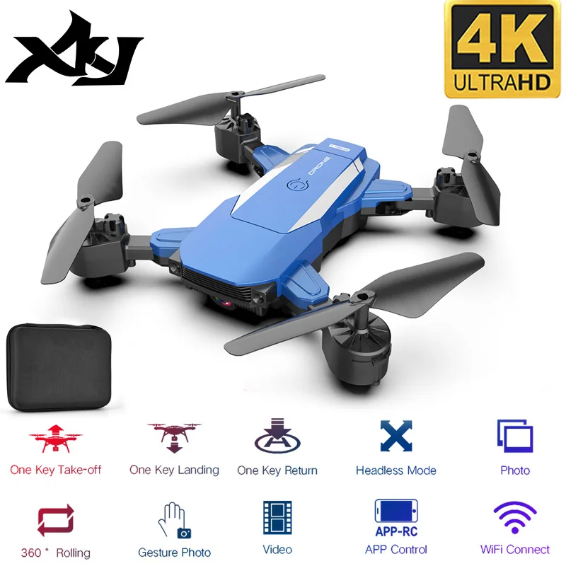 XKJ New Drone F84 WiFi Drone Long Battery Life RC Folding Quadcopter 4K HD Aerial Photography Remote Control Toys