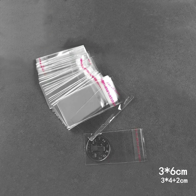 1000pcs 3*6cm Small Plastic Bags Jewelry/Gift/chocolate Clear Self