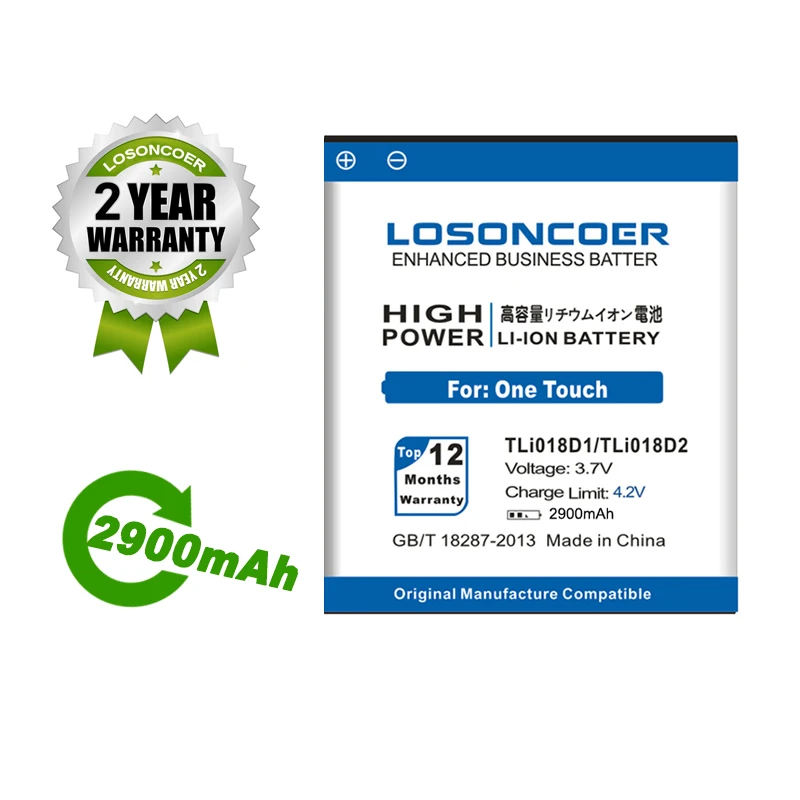 Аккумулятор LOSONCOER 2900 мАч TLi018D1 TLi018D2 для Alcatel One Touch Pop D5 Dual 5038x OT5038X 3 5015D OT 5016 |