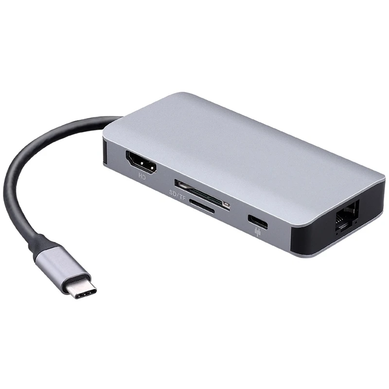 

7 In 1 Usb Hub Multiport Usb 3.1 Type C To Hdmi Usb 3.0 Rj45 Sd/Tf Card Reader Pd Charging Adapter Converter For Mac