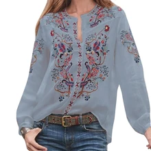 Свободные Повседневные Вечерние Модные женские летние Полиэстеровые этнические принтованные фонарики рукава с вырезом лодочкой женская блуза