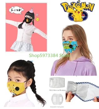 

New Pokemon Children Masks Cotton Washable Reusable Kids Face Mask Pikachu Cartoon Child Mouth Mask Gift 5pcs PM2.5 Filter Paper