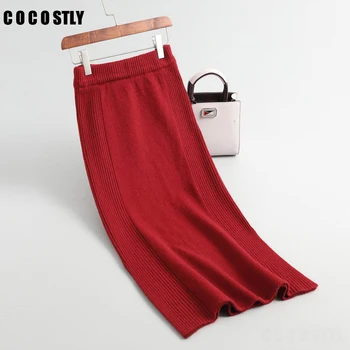 

Flectit Fall Winter High Street Color Block Bodycon Knit Skirt High Waist Side Split Long Pencil Skirts Women Knitwear