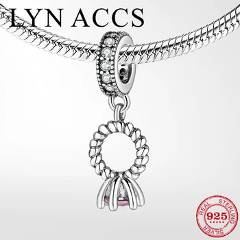 

New Fashion 925 Sterling Silver Pink CZ Wedding ring shape fine beads Pendant Fit Original LYNACCS Charm Bracelet Jewelry making