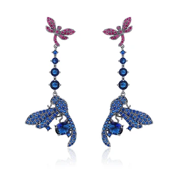 

VERY GIRL 62mm Unique Animal Insect Dragonfly Inlay AAA Cubic Zirconia Women Wedding Party Statement Trendy Earring