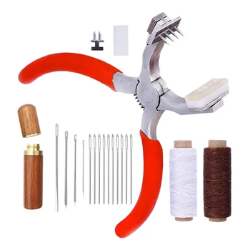 

Stitching Hole Punch Silent Leather Hand Pliers with Wooden Needle Case for Belts Straps, Saddles, Shoes,Fabric