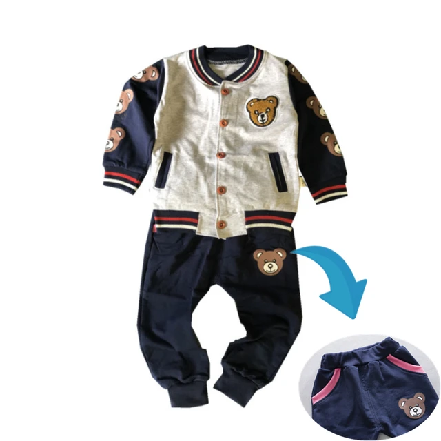 Fashion Children Clothing Spring Autumn Baby Girl Clothes Set Boys Cotton Jacket Pants 2 Pieces Toddler Costume Kids Tracksuits XH bangqiufu F Gray