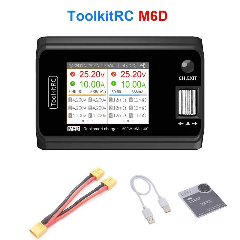 ToolkitRC M6D 500W 15A DC Dual Channel MINI Smart Charger Discharger with itws headset for 1-6S Lipo LiHV Lion NiMh Pb Cell