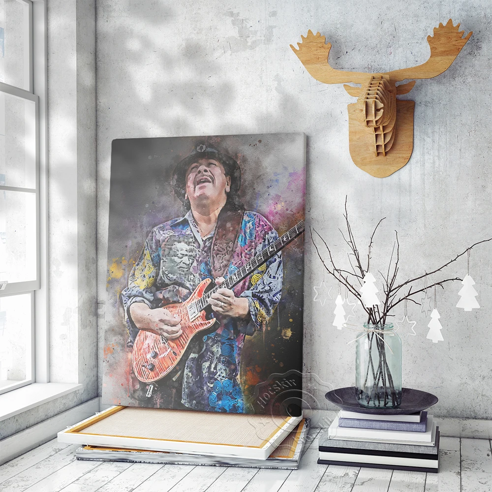

Rock Band Guitarist Carlos Santana Watercolour Art Poster, Latin Rock Bruce Rock Guitarist Home Decor, Bar Pub Club Wall Art