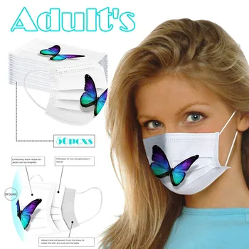 

Women Man Fashion Chic Butterfly Printed Disposable Mask Outdoor Dustproof Breathable Butterfly Masks 3 Ply Protective Mask 50PC