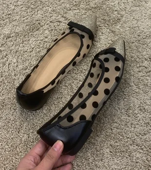 

Mesh Bow Flats Shoes Women Summer Hollow Breathable Women Ballet Shoes Fashion Leather Lace Ladies Casual Shoes