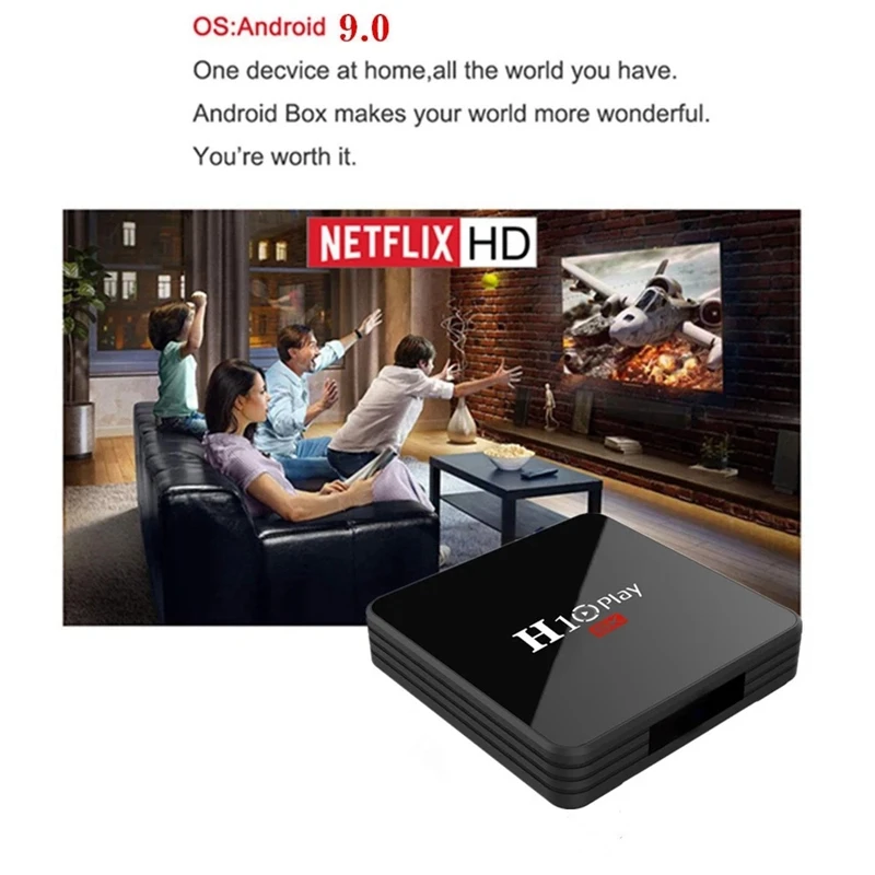 H10 PLAY Smart TV Box Android 9.0 Allwinner H6 Cortex-A53 Quad Core 64 Bit 4GB RAM/32GB ROM 2.4G WiFi Support TF Card H.265 Deco