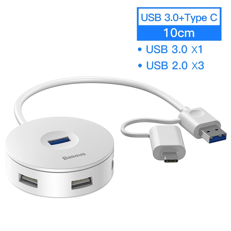 0.1M 2in1 White HUB Baseus usb-хаб USB 3,0 USB C концентратор для MacBook Pro поверхностный концентратор USB Type C USB 2,0 адаптер с Micro USB для компьютера USB разветвитель - Цвет: 0.1M 2in1 White HUB