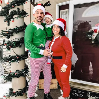 

Family Matching Christmas Pajamas Sets Green Kids Adult Xmas Sleepwear Nightwear Family Casual Santa Clothes Set