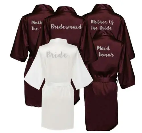 

Burgundy Bride Bridesmaid Bridal Wedding Silk Satin Robes with Mother Sister of The Bride Maid of Honor Gift Kimono Robes