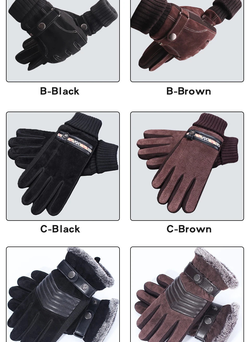 Перчатки из свиной кожи, мужские зимние теплые перчатки, перчатки для сенсорного экрана, бархатные утепленные мужские варежки, перчатки для вождения мотоцикла G006