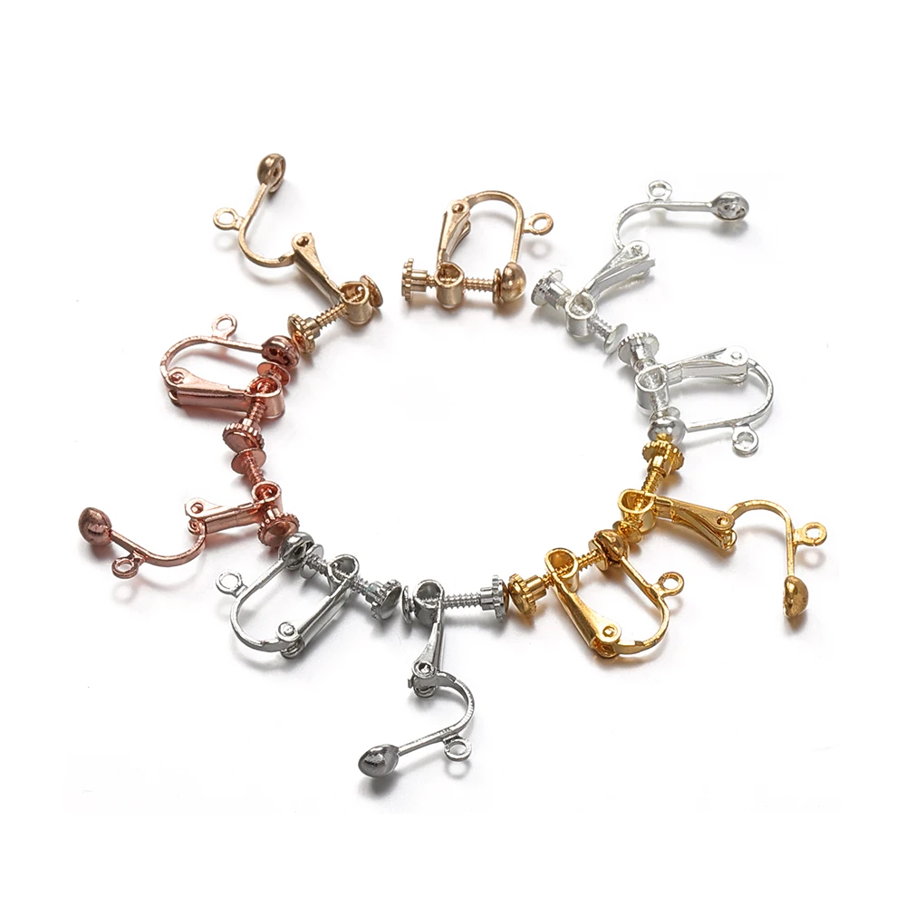 

20pcs Vintage Copper Plated Screw Earclips 14x17mm Earring Setting Bases Cameo Plug Stud Earrings DIY Jewelry Making Materials