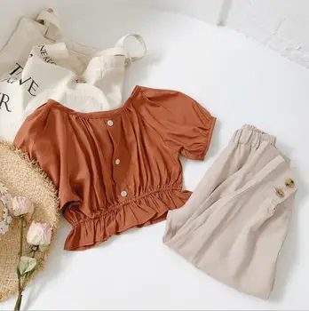 

2020 Korea Style Girls 2 PCS Set Blouse+Pants Summer Kids Girls Suits 2-7Years