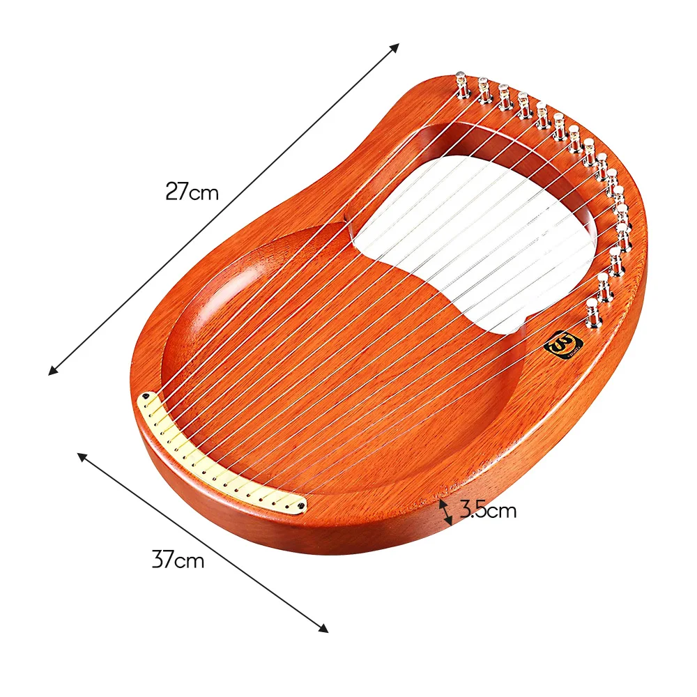 Walter.t 16-String Wooden Lyre Harp Metal Strings Mahogany Solid Wood String Instrument with Carry Bag Tuning Wrench String WH16