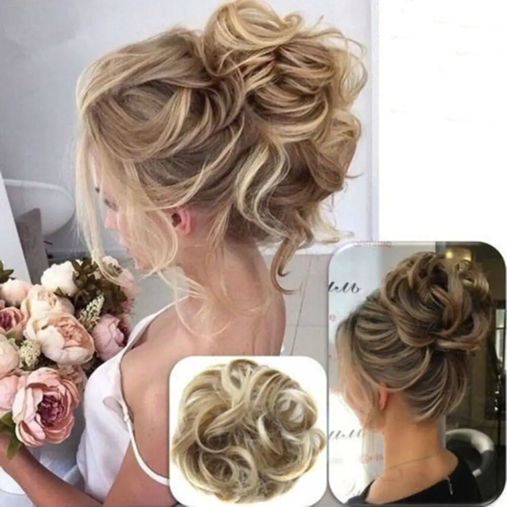 Elegant Women Curly Messy Scrunchie Hair Bun Fluffy Hair Band Rope