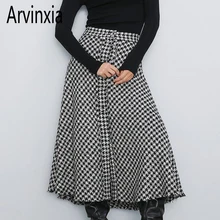 Arvinxia ZA/новые женские юбки в клетку с геометрическим рисунком и высокой талией, пикантные женские Юбки-миди в европейском стиле, модная уличная одежда, свободные женские юбки