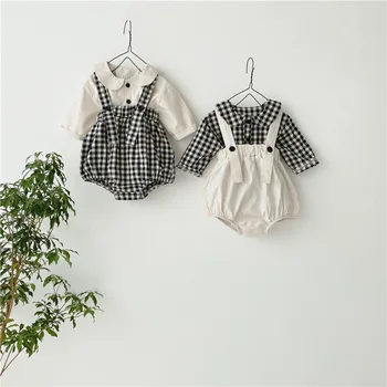 

EnkeliBB Japanese Korean style Baby Clothes Bloused and Plaid Overalls Matching Sets Toddler Lovely Spring Outfit Casual Style