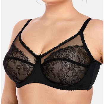 

Women's Sheer Lace No Padding Unlined Full Coverage Plus Size Underwire Bra