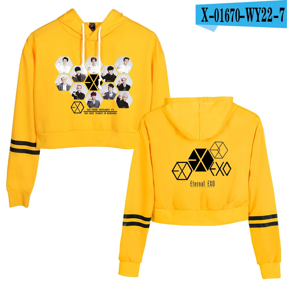 EXO Ablum одежда Kpop осенние женские толстовки Толстовка модная укороченная толстовка с капюшоном Dragon Ball Harajuku длинный рукав свободный пуловер - Цвет: yellow