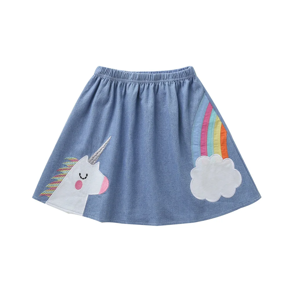 Одежда для маленьких девочек Джинсовая юбка с радужным принтом в виде единорога для девочек, детская одежда детская верхняя одежда, юбки-пачки для малышей