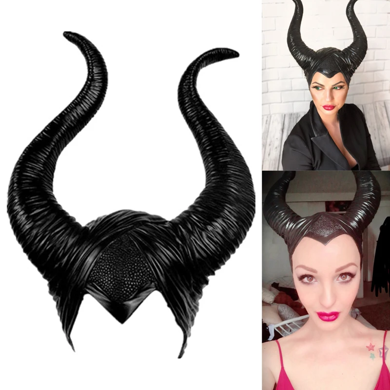 Offerte Malefica Padrona del Male Copricapi Maschera Puntelli di Cosplay Unisex di Halloween Nero queen Copricapo Corna Cappello