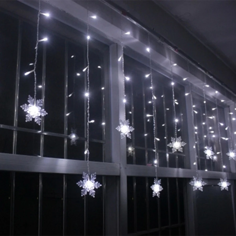 3.8M LED Curtain Snowflake String Lights LED Fairy Lights 8 Modes Christmas Lights Wedding Party Decoration 220-240V