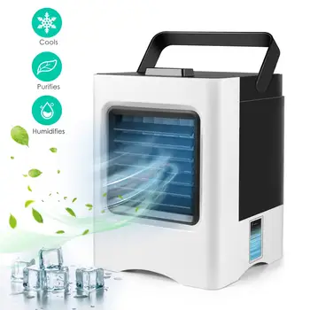 

Air Conditioner Fan 4 in 1 Personal USB Air Cooler Mini Purifier Humidifier with LED Lights Rechargeable Fan For Home Desk Fans